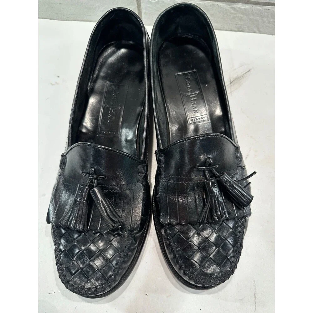 Cole Haan Mens Black‎ Braided Toe Tasseled Loafer sz 9.5D (S1627)